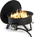 Giantex Portable Propane Fire Pit, 17' Small Outdoor Fire Bowl w/Foldable Legs, Round Fireplace with Lid, Removable Grill, Carry Bag, Lava Rocks, 58000 BTU Smokeless Gas Firepit for Outdoor Camping