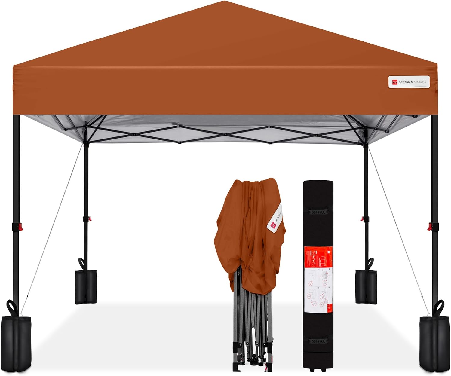 Best Choice Products 12x12ft Pop Up Canopy Tent, Outdoor Shade, 1 Person 1 Minute Set Up, Carry Case, 4 Weight Bags - Rust