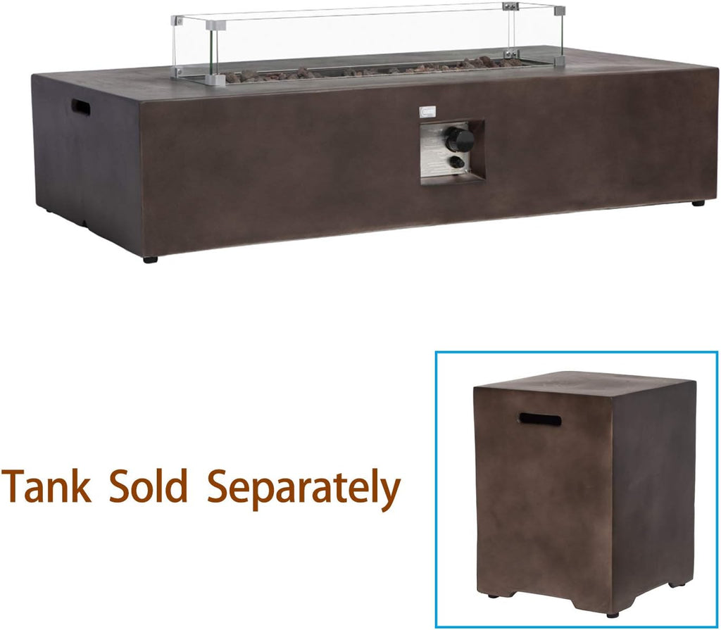 COSIEST Outdoor Propane Fire Pit Table 56' x 28' Rectangle Bronze Compact Concrete-Like Finish, Certified, 50,000 BTU,Wind Guard, Tank Outside, Free Lava Rocks, Fits 20lb Tank Outside, Raincover