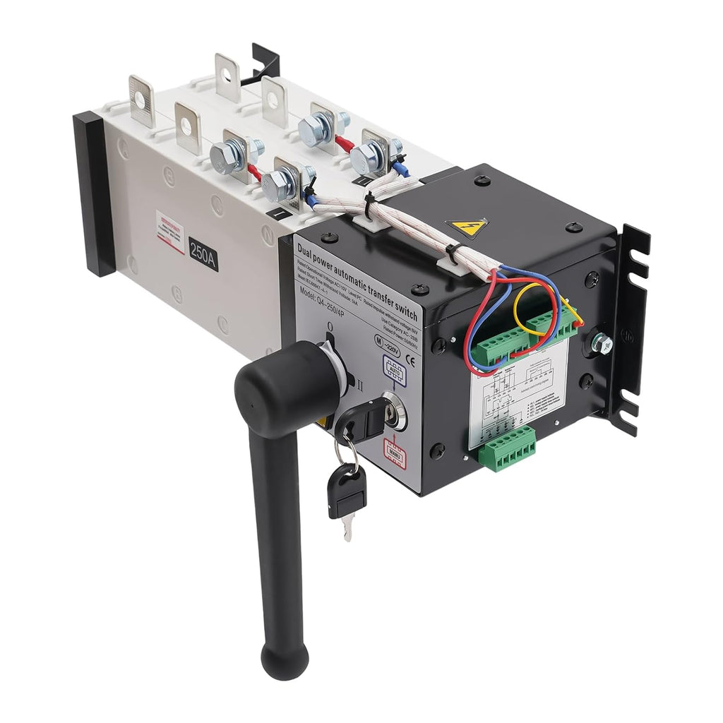 250A 4 Poles Industrial Automatic Transfer Switch Dual Power Automatic Transfer Switch Two in One Out, Transfer Switch Grid to AC Generator for Hospitals High-Rise Buildings Shopping Malls Factories