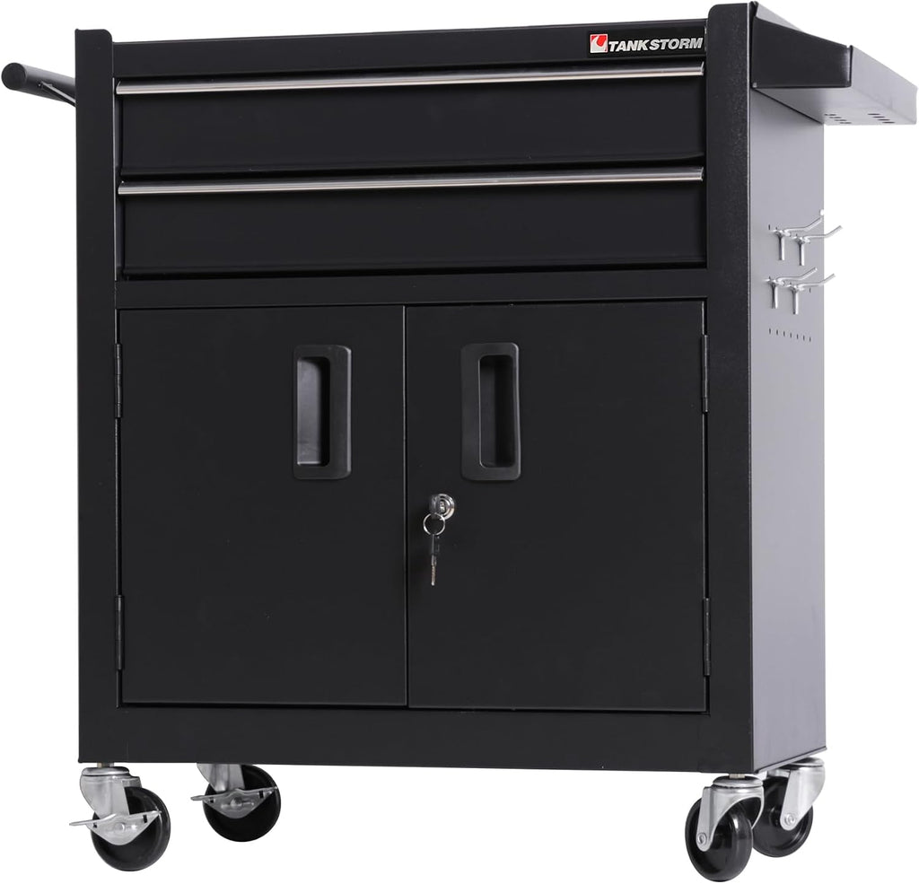 Tool Chest Heavy Duty Cart Steel Rolling Tool Box with Lockable Doors (TZ12 Black)