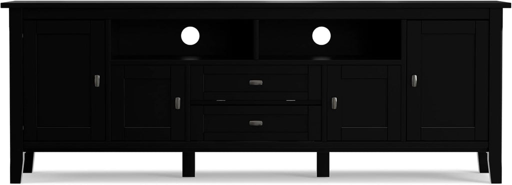 SIMPLIHOME Warm Shaker TV Stand - 72 inch Wide Solid Wood Media Console in Black, Transitional Entertainment Center for Living Room for TVs up to 80 Inches with Cabinets and Cable Management