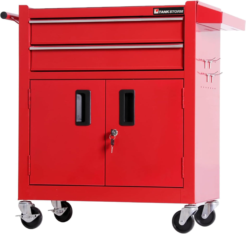 Tool Chest Heavy Duty Cart Steel Rolling Tool Box with Lockable Doors (TZ12 Red)