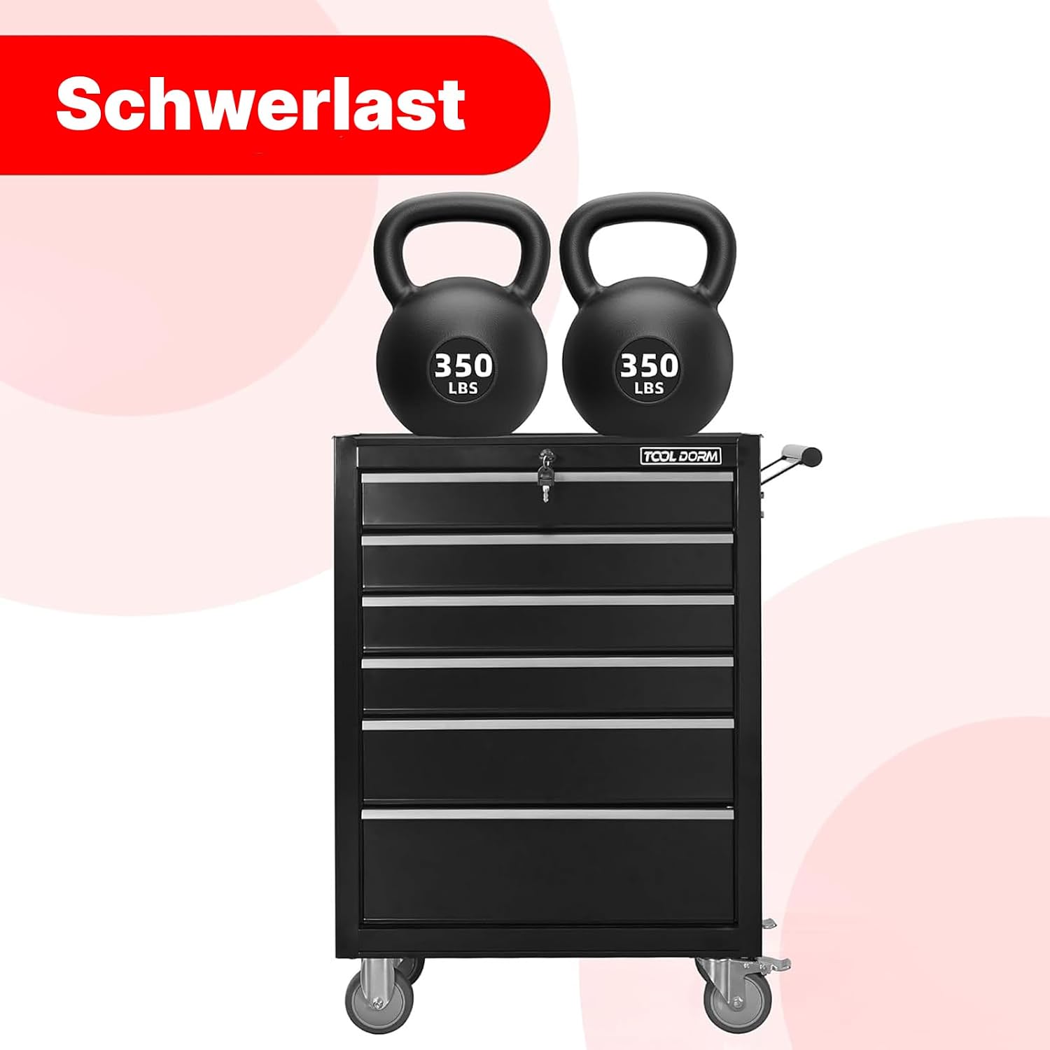 Tool Cabinet Tool Cart 24.2inch with 6 Drawers and Wheels, Metal Rolling Tool Box Locked Drawers Storage Organizer Cabinet Suitable for Garage, Warehouse, Repair Shop, Workshop