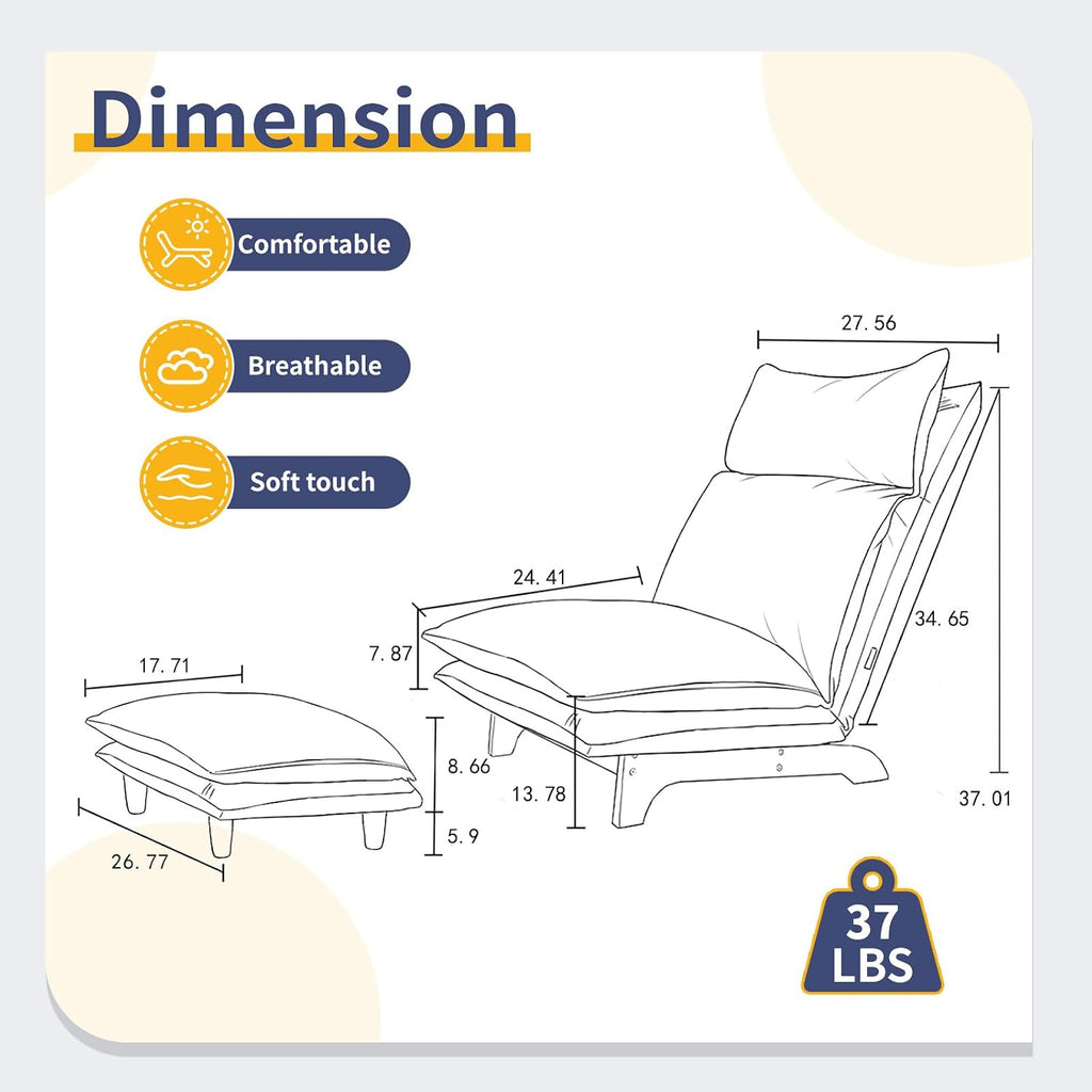 Beige Lazy Floor Lounger with Ottoman, Adjustable Floor Chair Bean Bag Style Tatami Sofa with Thick Cushions and Back Support, Comfy Lounge Seating for Adults, Gaming & Bedroom Relaxation