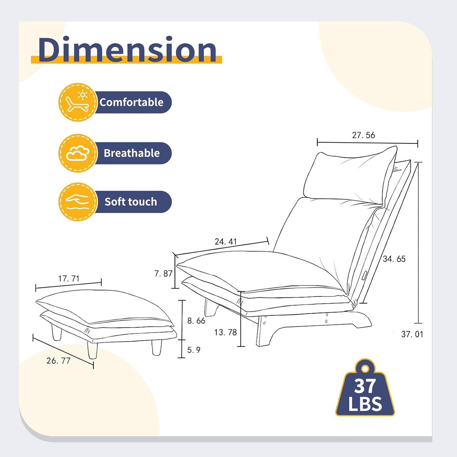 Beige Lazy Floor Lounger with Ottoman, Adjustable Floor Chair Bean Bag Style Tatami Sofa with Thick Cushions and Back Support, Comfy Lounge Seating for Adults, Gaming & Bedroom Relaxation