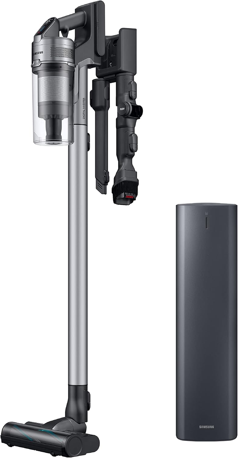 SAMSUNG Jet 75 Complete Cordless Stick Vacuum Cleaner w/ Clean Station, Removable Battery, Lightweight, Powerful Cleaning for Hardwood Floors, Carpets, Area Rugs, VS20T7551P5/AA, Silver
