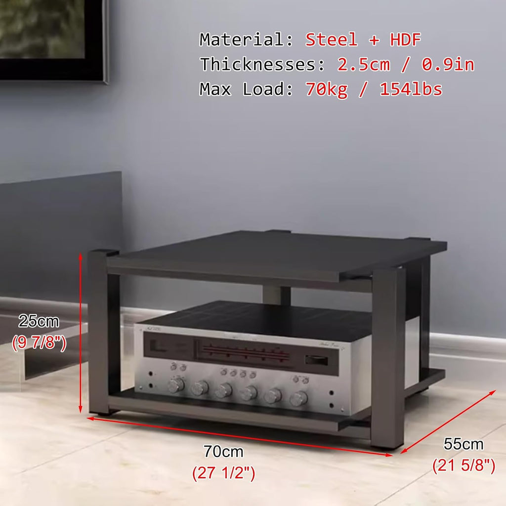 Audio Cabinet Rack Living Room Decorative AV Component Entertainment Stand, 4 Post Floor Gaming Console Shelves Cabinet, Heavy Duty Electronics Organizer for Ps4(Black,2 Tier)