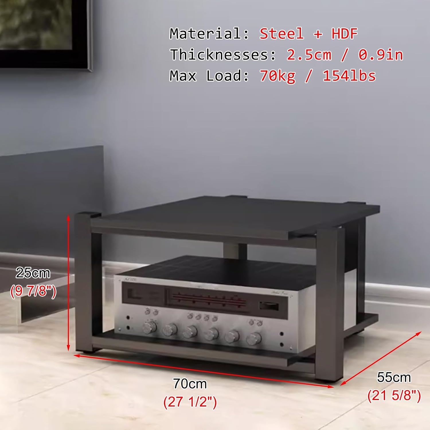 Audio Cabinet Rack Living Room Decorative AV Component Entertainment Stand, 4 Post Floor Gaming Console Shelves Cabinet, Heavy Duty Electronics Organizer for Ps4(Black,2 Tier)