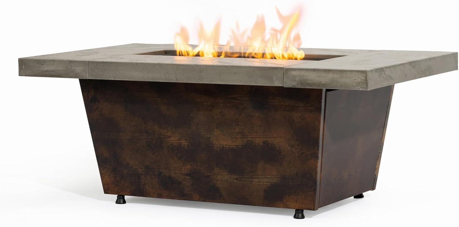 Outdoor Fire Pit Table Propane Gas Fire pits Outdoor Fireplaces 42'' Rectangular Firepit Table, 50,000 BTU Fire Table for Patio Set, White&Blue Glass, Grey.