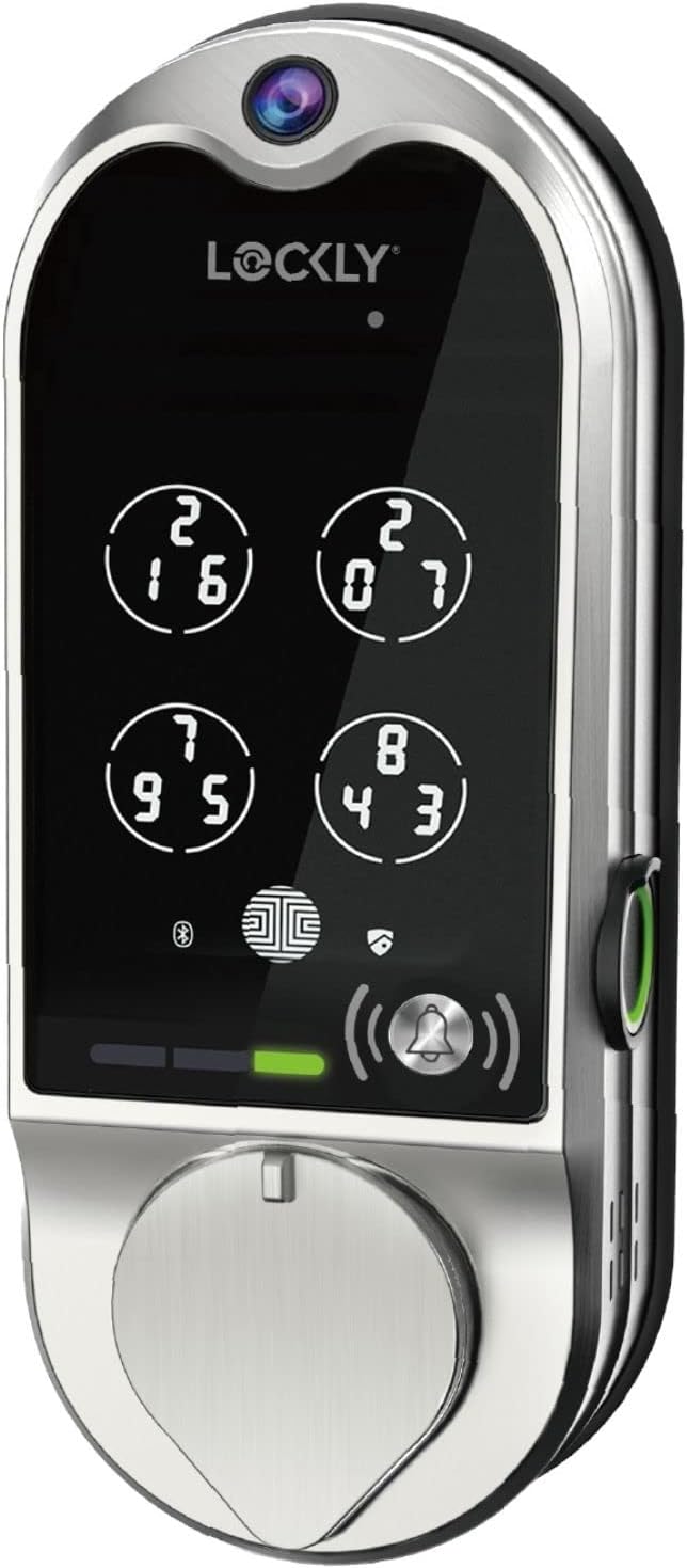 Lockly Vision Smart Lock, HD Video Doorbell Smart Locks for Front Door, Fingerprint Door Lock, Touchscreen Keypad, App Control, No Monthly Fee, Auto Lock - Satin Nickel