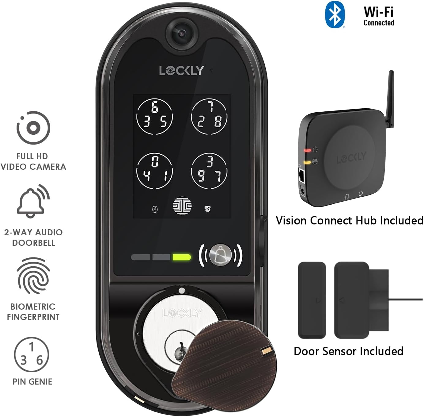 Lockly Vision, Video Doorbell Camera Smart Lock, 2-Way Audio Keyless Entry Door Lock, Fingerprint, Digital Keypad, Wi-Fi Smart Locks for Front Door with SD Card, No Monthly Fee, Venetian Bronze