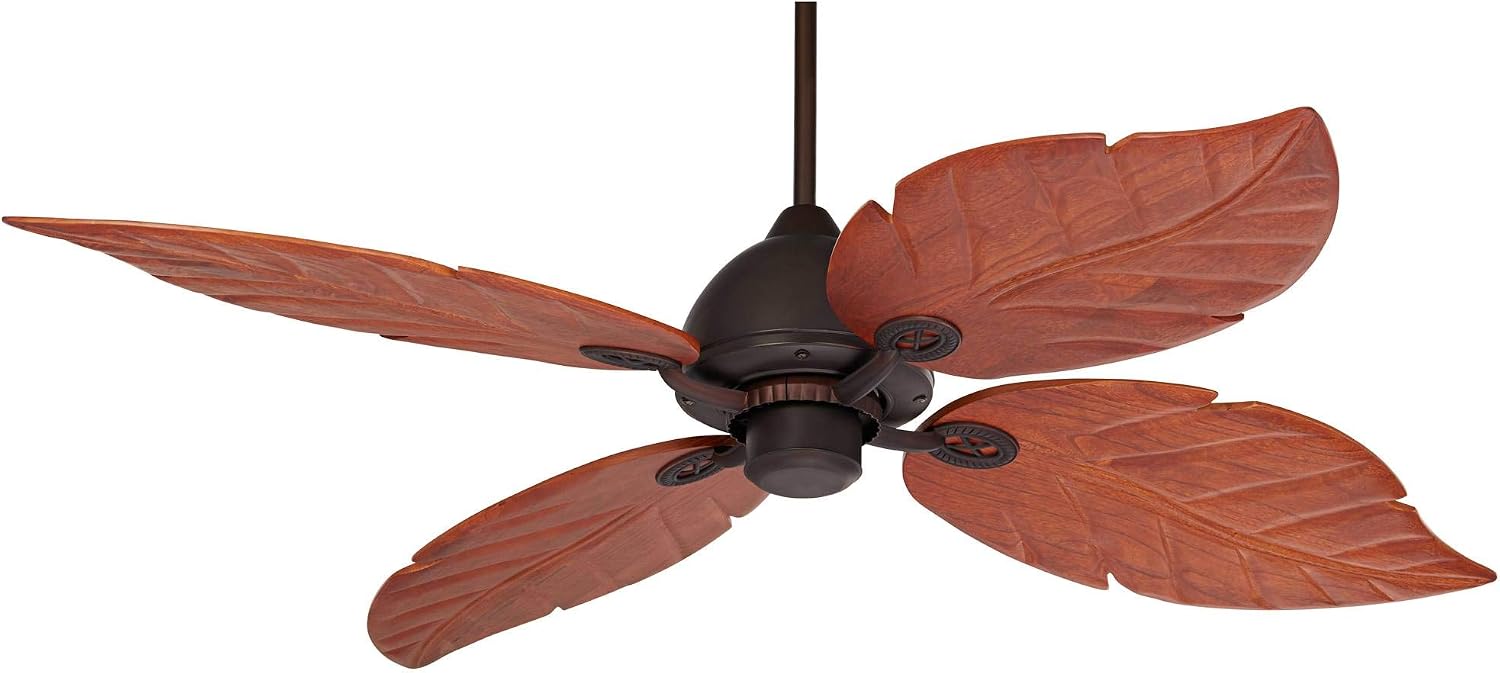 Casa Vieja 60' Oak Creek Tropical Rustic Country Cottage Large Indoor Outdoor Ceiling Fan Oil Rubbed Bronze Brown Walnut Wood Leaves Damp Rated for Patio Exterior House Porch Gazebo Garage Barn