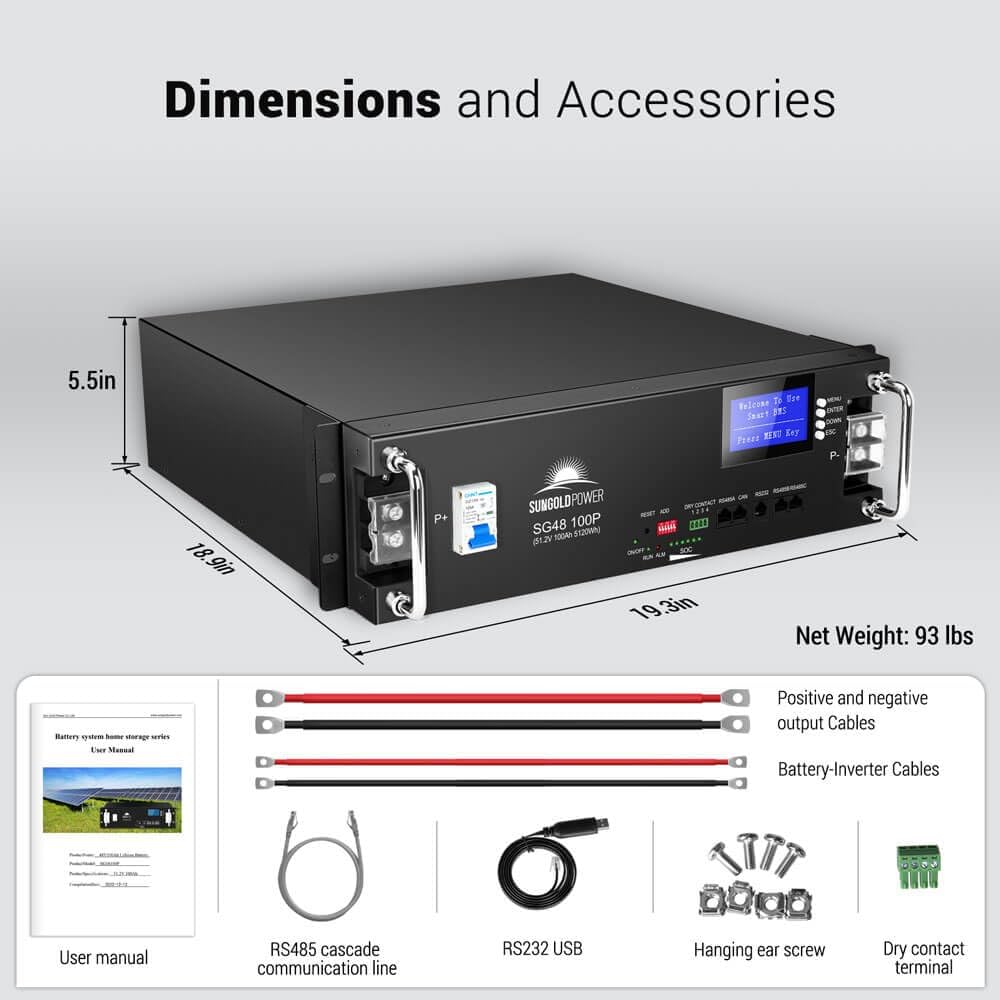 SUNGOLDPOWER 8KW 48V Kit:8000W DC 48V Pure Sine Wave Solar Inverter UL1741 with 2PCS 100A 48Vdc LiFePO4 Batteries 48V100P UL9540A (8KW Inverter+10.24KWH Batteries)
