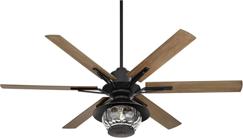 Casa Vieja 60' Expedition Modern Outdoor Ceiling Fan with LED Light Remote Control Matte Black Oak Wood Lantern Shade Damp Rated for Patio Exterior House Home Porch Gazebo Garage Barn