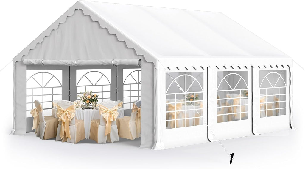 MFSTUDIO 16'x20' Party Tent, Outdoor Heavy Duty Party Tents with Removable Sidewalls, Large Canopy Tent Shelter for Outdoor Events Wedding Birthday, White