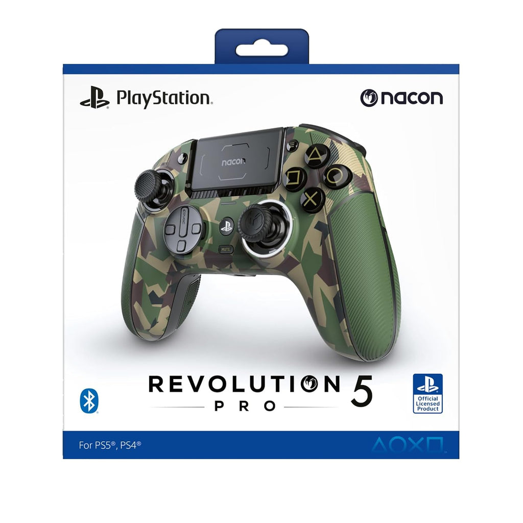 NACON Revolution 5 Pro Officially Licensed PlayStation Wireless Gaming Controller for PS5 / PS4 / PC - Hall Effect, Trigger Stops, Mappable Buttons, Bluetooth Audio - Field Camo