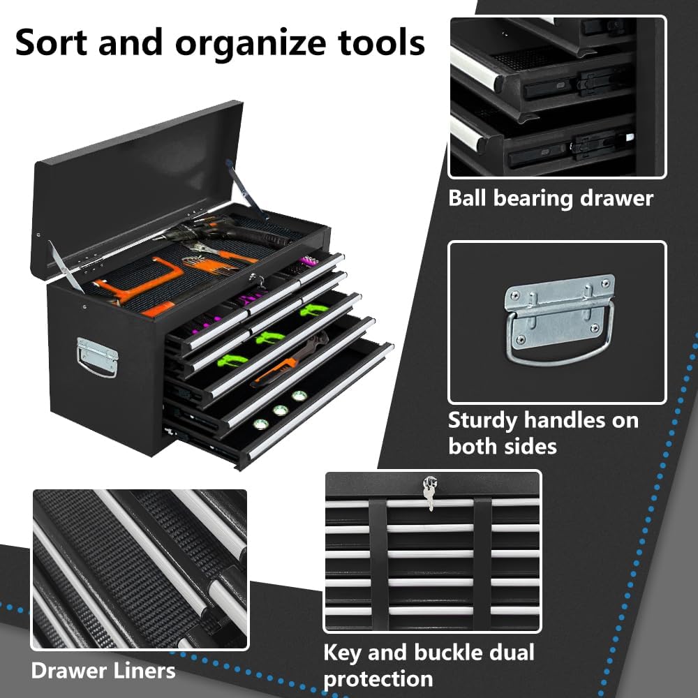 13-Drawer Tool Chest with Wheels, 2 in 1 Detachable Rolling Toolbox with Drawers, Large Tool Box with Lock, Mobile Steel Tool Cabinet Storage for Warehouse, Garage (Black)
