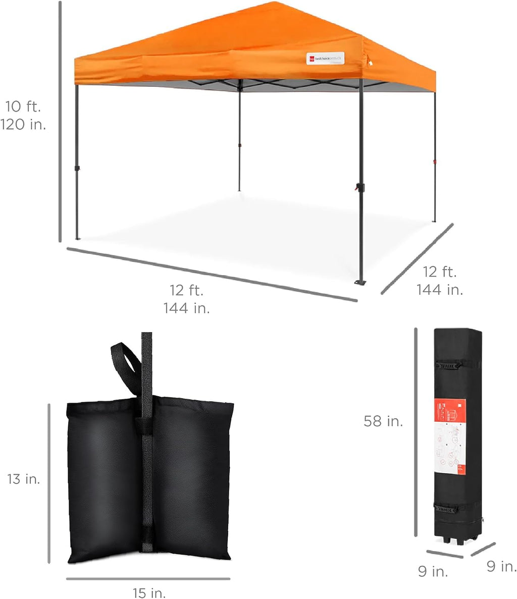 Best Choice Products 12x12ft Pop Up Canopy Tent, Outdoor Shade, 1 Person 1 Minute Set Up, Carry Case, 4 Weight Bags - Orange