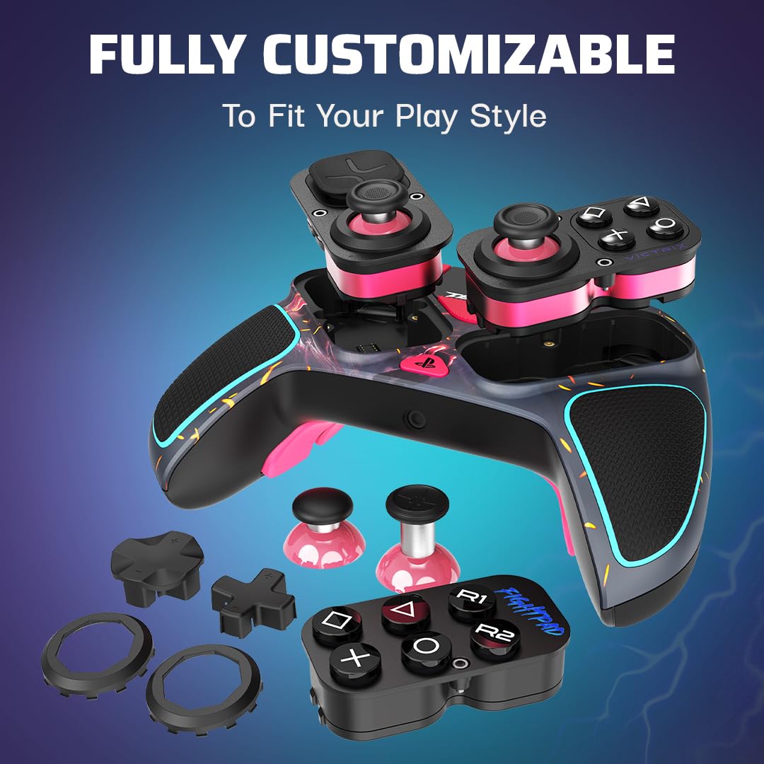 PDP Victrix Pro BFG Wireless Gaming Controller, Licensed for PlayStation, PS5/PS4/PC Gamepad, Sony 3D Audio, Modular Buttons/Triggers/Thumbstick, Customizable in App, Tekken 8 Rage Art Black/Pink/Teal