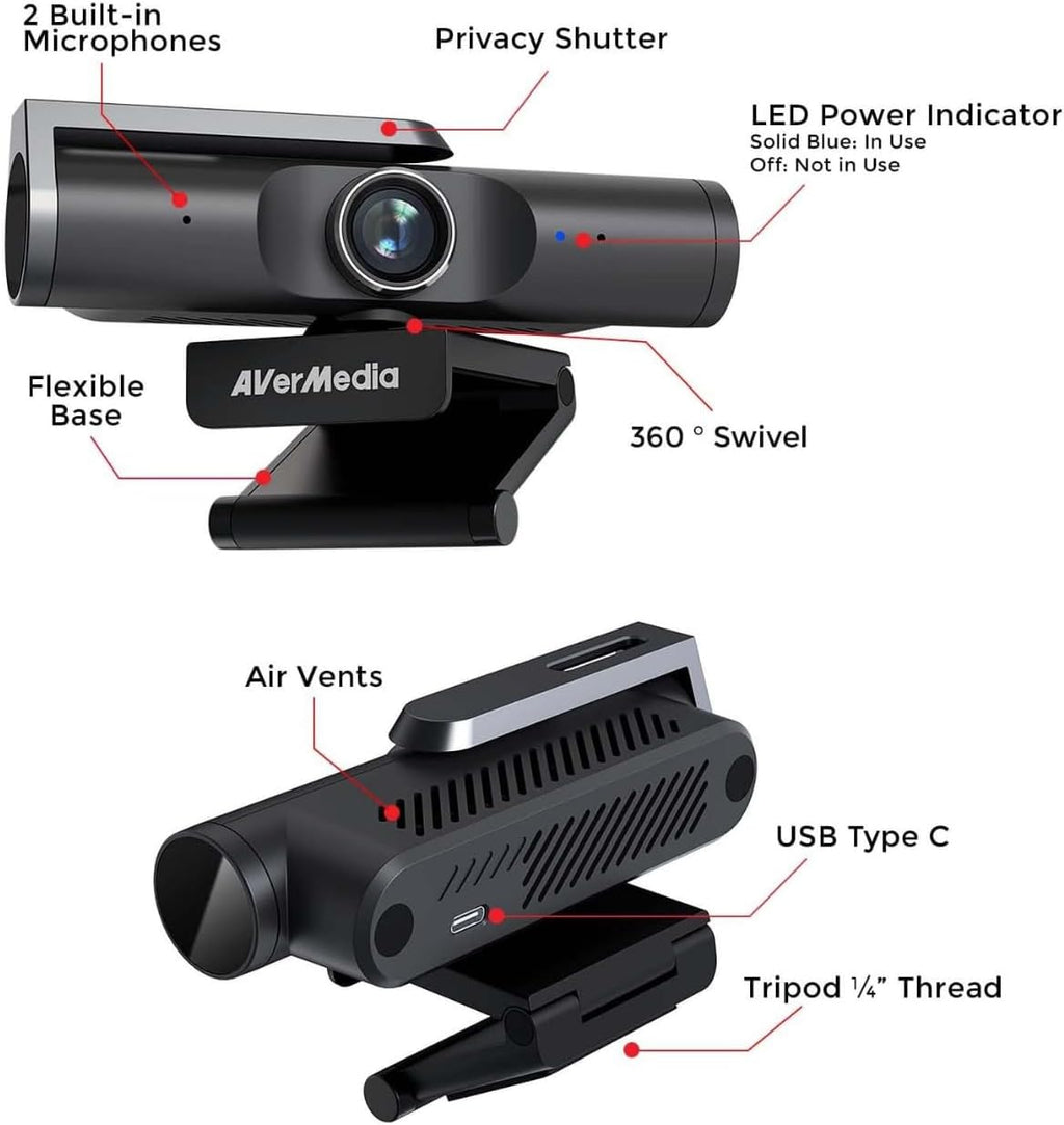 AVerMedia PW515 4K Ultra HD Business Webcam with Microphone for PC/Desktop/Laptop/Mac, with AI Auto Framing for Streaming, Meeting, Video Calls, Sony Sensor, Works with Teams, Zoom, Google Meet, OBS