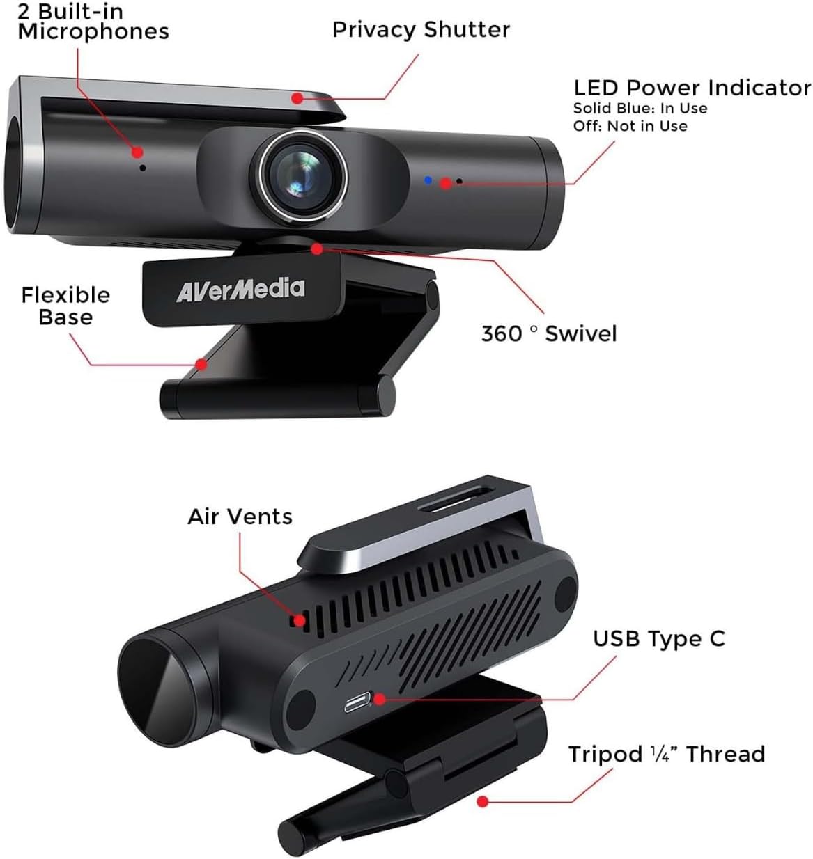 AVerMedia PW515 4K Ultra HD Business Webcam with Microphone for PC/Desktop/Laptop/Mac, with AI Auto Framing for Streaming, Meeting, Video Calls, Sony Sensor, Works with Teams, Zoom, Google Meet, OBS