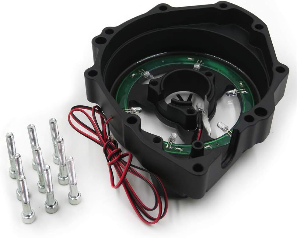 AfterMokit Replacement See Through Engine Stator Generator Cover with White Led for Suzuki GSX1300R Hayabusa 1999-2019 Black Crankcase Cover with Engraved Black Kanji