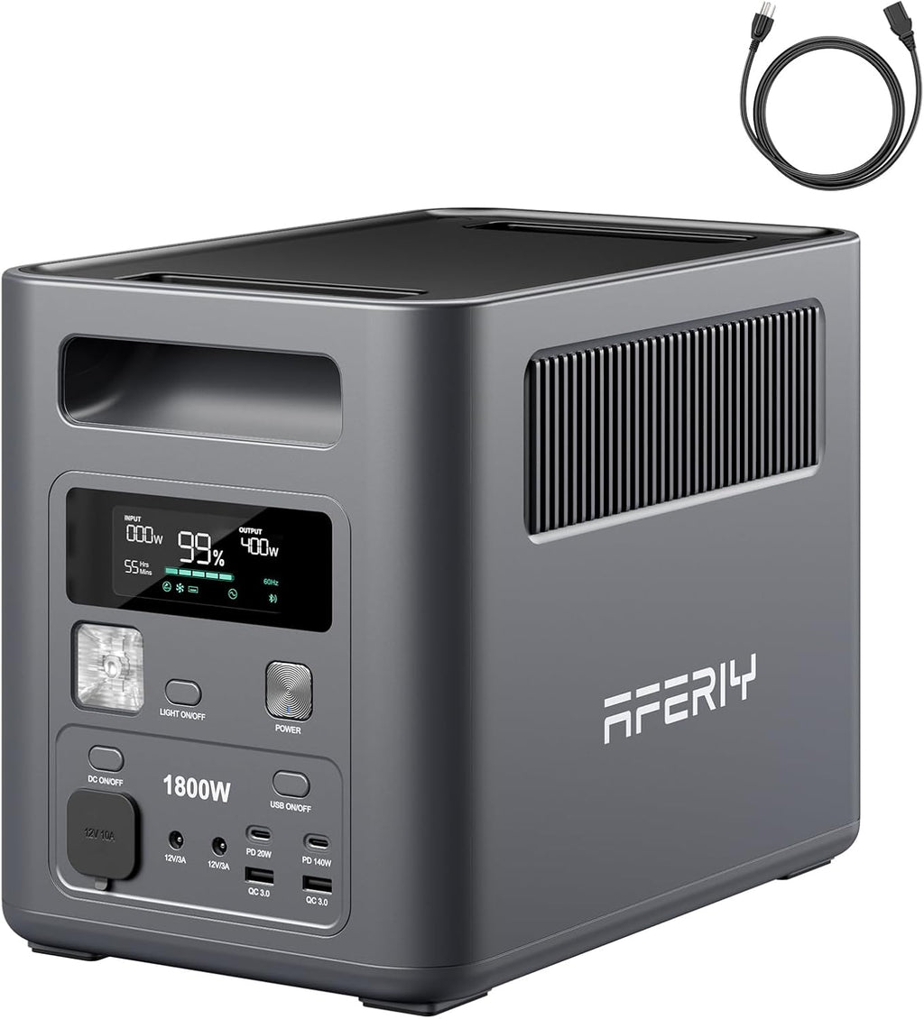 AFERIY Portable Power Station, 1024Wh LiFePO4 Solar Generator, 1800W(Peak 3600W) AC Output, Compact Lightweight Design, Fast Recharge for Home, Camping, RV, Outdoor Emergencies (Solar Panel Optional)