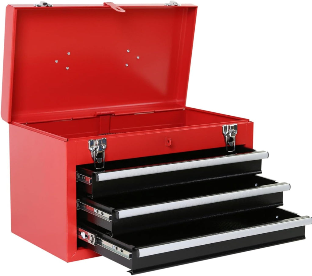 Tool Cart Rolling Garage Workshop Tool Detachable 3 Drawer Rolling Tool Chest with Large Storage Cabinet and Adjustable Shelf Red