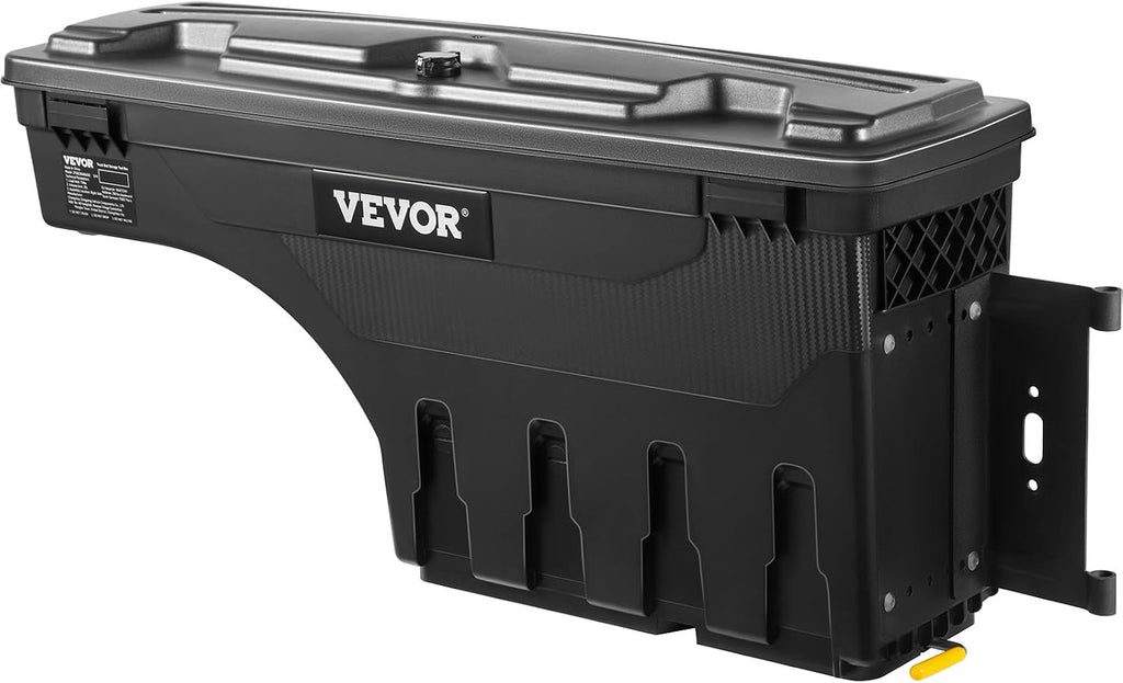 VEVOR Truck Bed Storage Box, Compatible with 2015-2020 Ford F150 R, Waterproof ABS Wheel Well Tool Box with Lockable Lid and Password Padlock, 6.6 Gal/25 L Truck Bed Toolbox, Passenger Side, Black