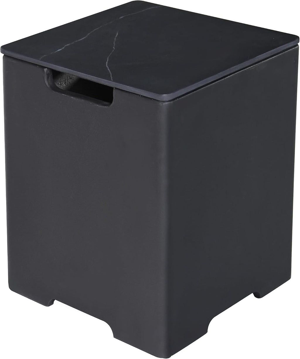 AMS Fireplace |Elementi Propane Tank Cover (Square Black Marble) | Marble porcelain top with GFRC base, Black Color, Square Shape, Size - 15.9 × 15.9 × 20.5 inches | Suited for Sofia Fire Pit Table