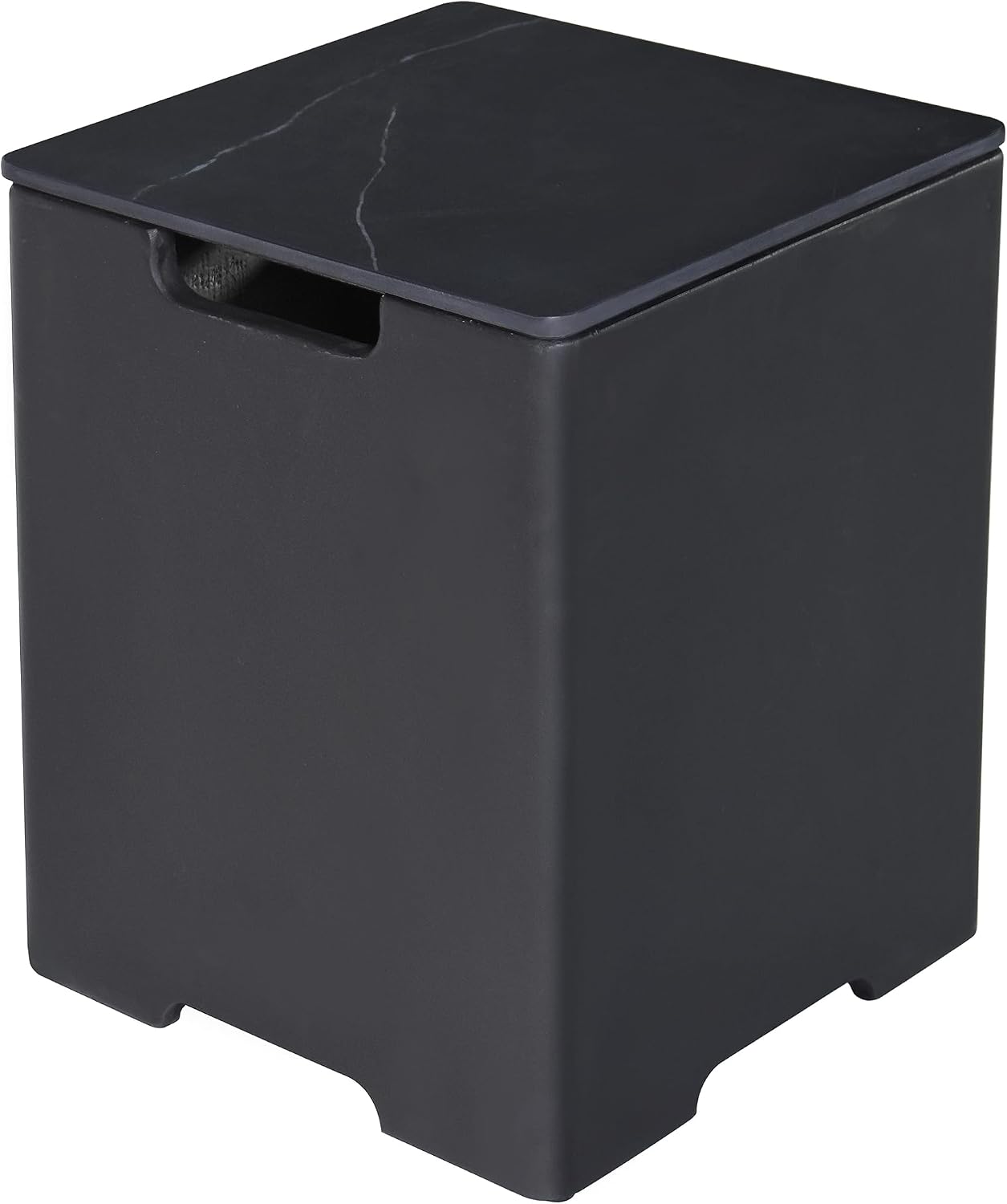 AMS Fireplace |Elementi Propane Tank Cover (Square Black Marble) | Marble porcelain top with GFRC base, Black Color, Square Shape, Size - 15.9 × 15.9 × 20.5 inches | Suited for Sofia Fire Pit Table