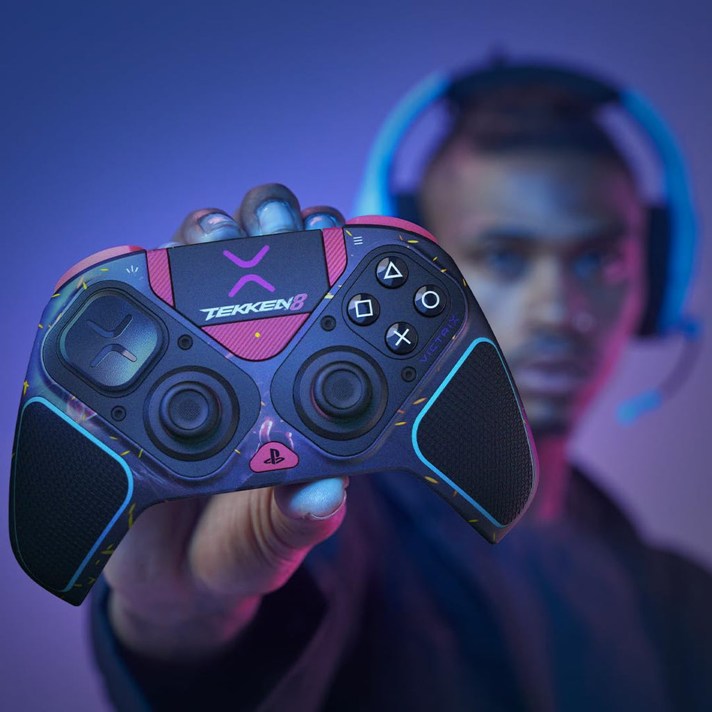 PDP Victrix Pro BFG Wireless Gaming Controller, Licensed for PlayStation, PS5/PS4/PC Gamepad, Sony 3D Audio, Modular Buttons/Triggers/Thumbstick, Customizable in App, Tekken 8 Rage Art Black/Pink/Teal