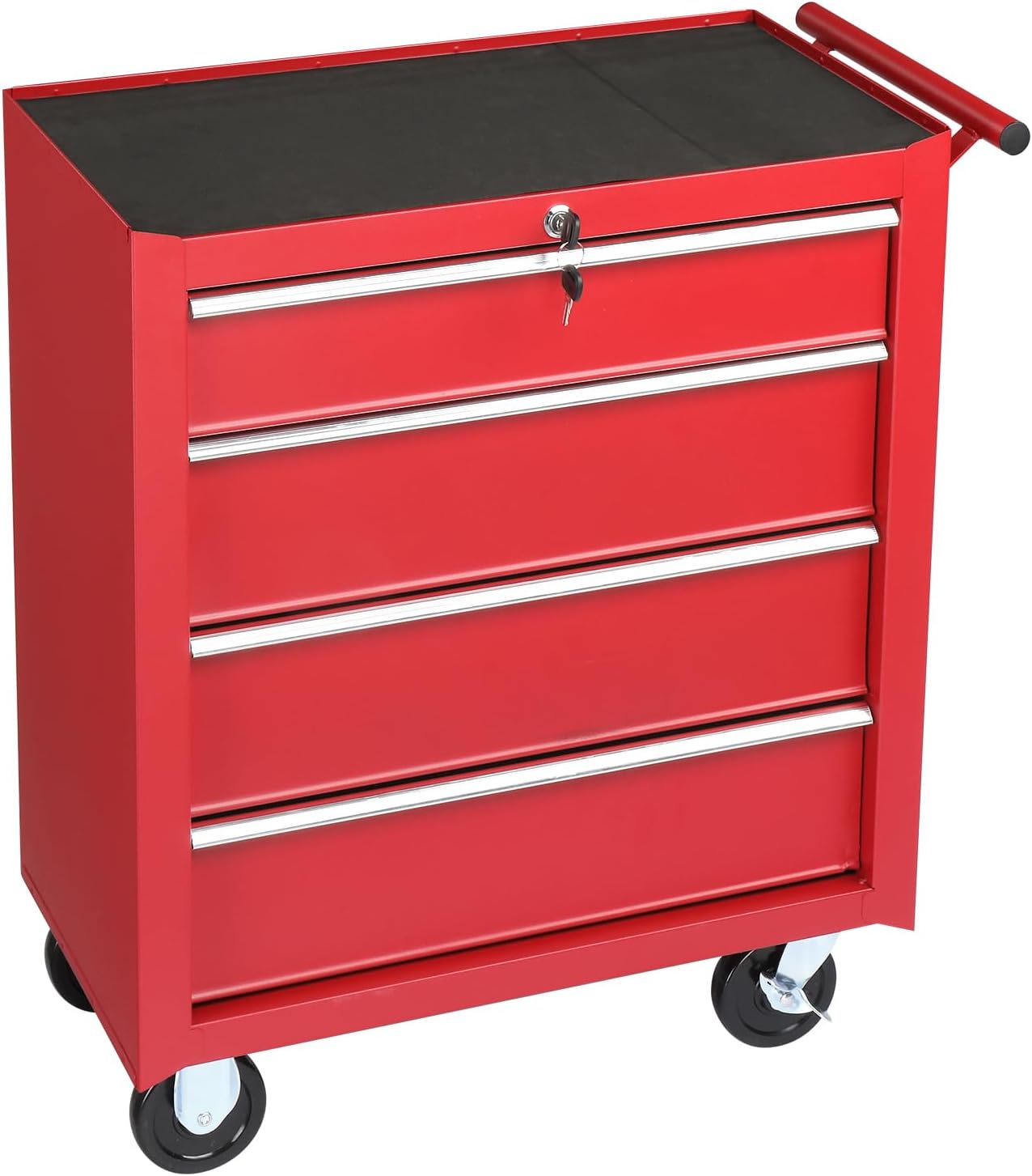 Winado 4-Drawer Tool Chest with Wheels & Lock & Key, Heavy Duty Cart Rolling Tool Box on Wheels, Metal Storage Cabinet, Rolling Tool Cart with Drawers for Garage, Warehouse & Repair Shop (Red)