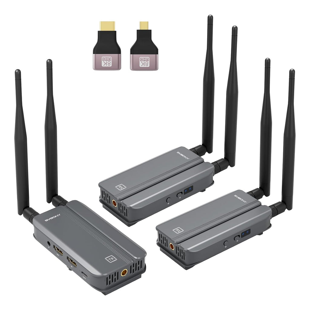 Wireless HDMI Transmitter and 2 Receiver,1080P60fps Wireless Hdmi Extender 328FT with IR, 9 Channels Auto-Tuning, Plug & Play for Gaming/Streaming from STB, PC, DVD to TV, Monitor