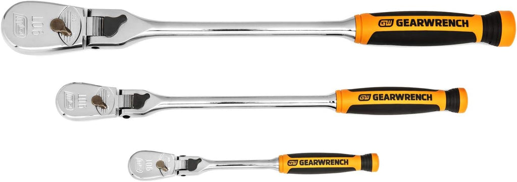GEARWRENCH 3 Pc. 1/4', 3/8' & 1/2' Drive 90 Tooth Dual Material Locking Flex Head Ratchet Set - 81298T, Multi, One Size