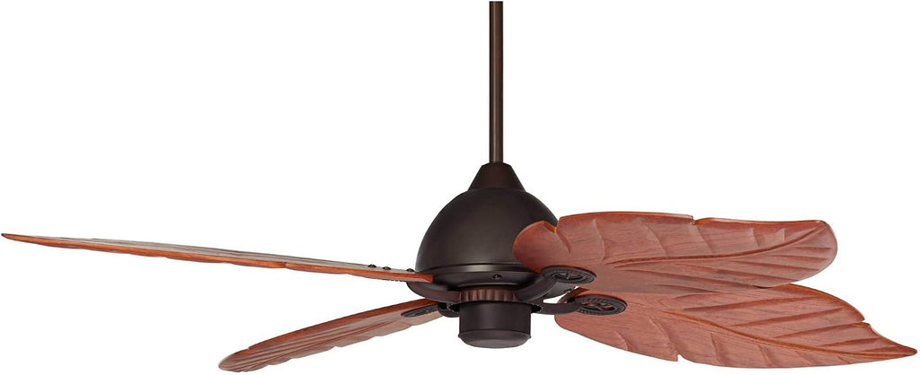 Casa Vieja 60' Oak Creek Tropical Rustic Country Cottage Large Indoor Outdoor Ceiling Fan Oil Rubbed Bronze Brown Walnut Wood Leaves Damp Rated for Patio Exterior House Porch Gazebo Garage Barn