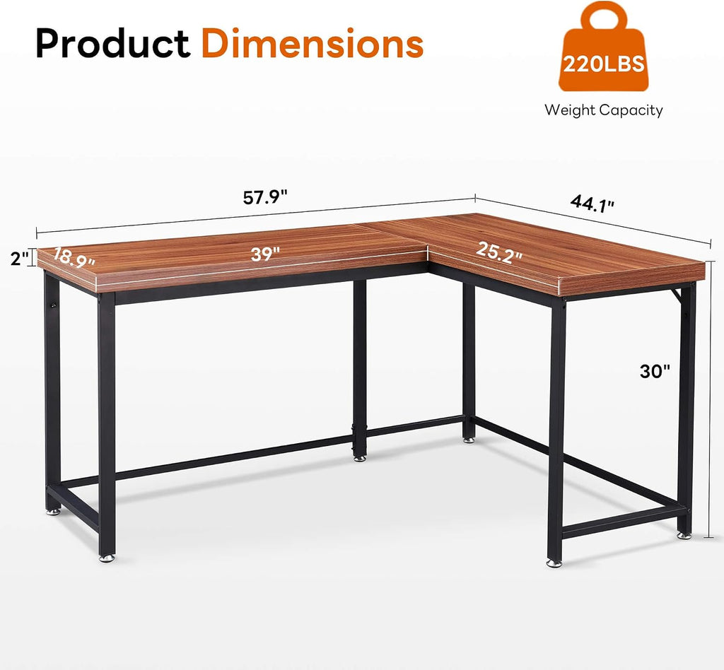 ivinta L Shaped Desk, Modern Corner Home Office Computer Desk with 2' Thicker Desktop for Study Work, Simple Reversible Worksation with Metal Frame for Bedroom Living Room Novas (Light Brown)