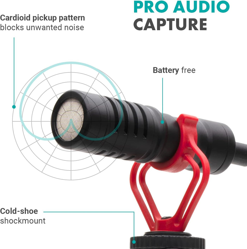 Movo iPad Vlogging Kit - iPad Tripod Mount with Holder, Full Size Tripod, Microphone, LED Light, Cold Shoe Extension - YouTube Starter Kit for Video Recording