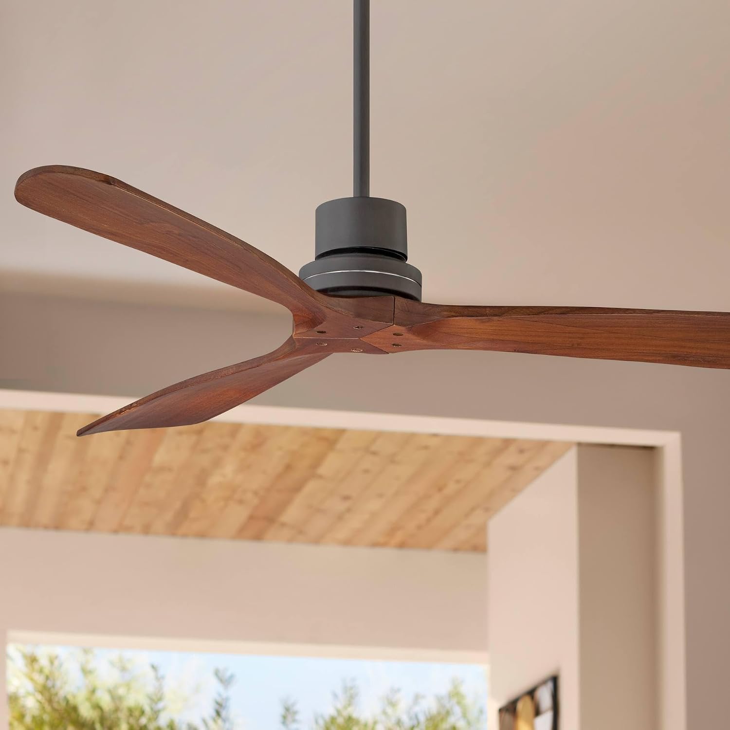 Casa Vieja 52' Delta-Wing DC Rustic Farmhouse 3 Blade Indoor Outdoor Ceiling Fan with Remote Oil Rubbed Bronze Walnut Solid Wood Damp Rated for Cottage Core Patio Exterior House Home Porch Garage