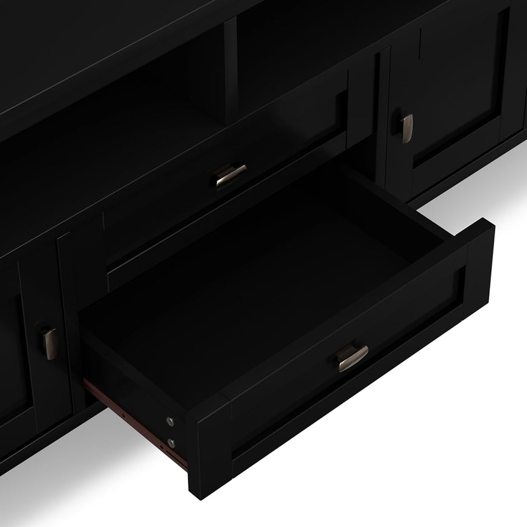 SIMPLIHOME Warm Shaker TV Stand - 72 inch Wide Solid Wood Media Console in Black, Transitional Entertainment Center for Living Room for TVs up to 80 Inches with Cabinets and Cable Management