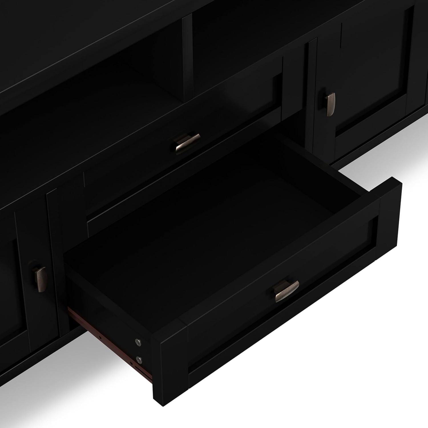 SIMPLIHOME Warm Shaker TV Stand - 72 inch Wide Solid Wood Media Console in Black, Transitional Entertainment Center for Living Room for TVs up to 80 Inches with Cabinets and Cable Management