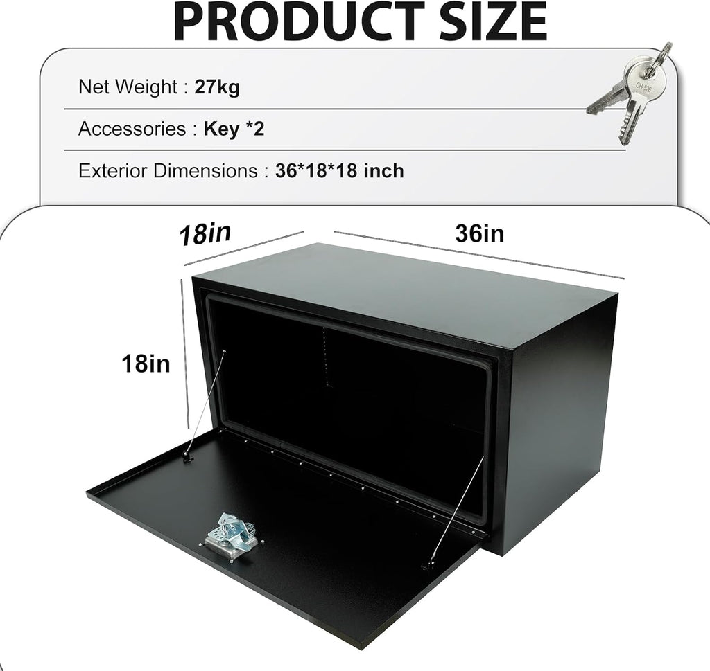 36 Inch Underbody Truck Tool Box 2 Pack, 36'x 18'x 18' Heavy Duty Truck Storage Organizer with T-Handle Lock Tool Box Chest For Storage Smooth Surface Waterproof, Black (Pack of 2)