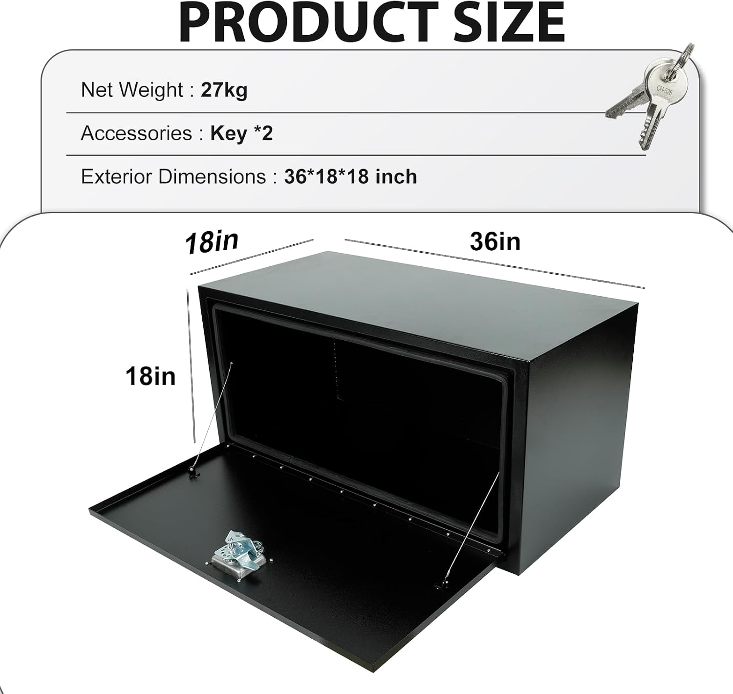 36 Inch Underbody Truck Tool Box 2 Pack, 36'x 18'x 18' Heavy Duty Truck Storage Organizer with T-Handle Lock Tool Box Chest For Storage Smooth Surface Waterproof, Black (Pack of 2)