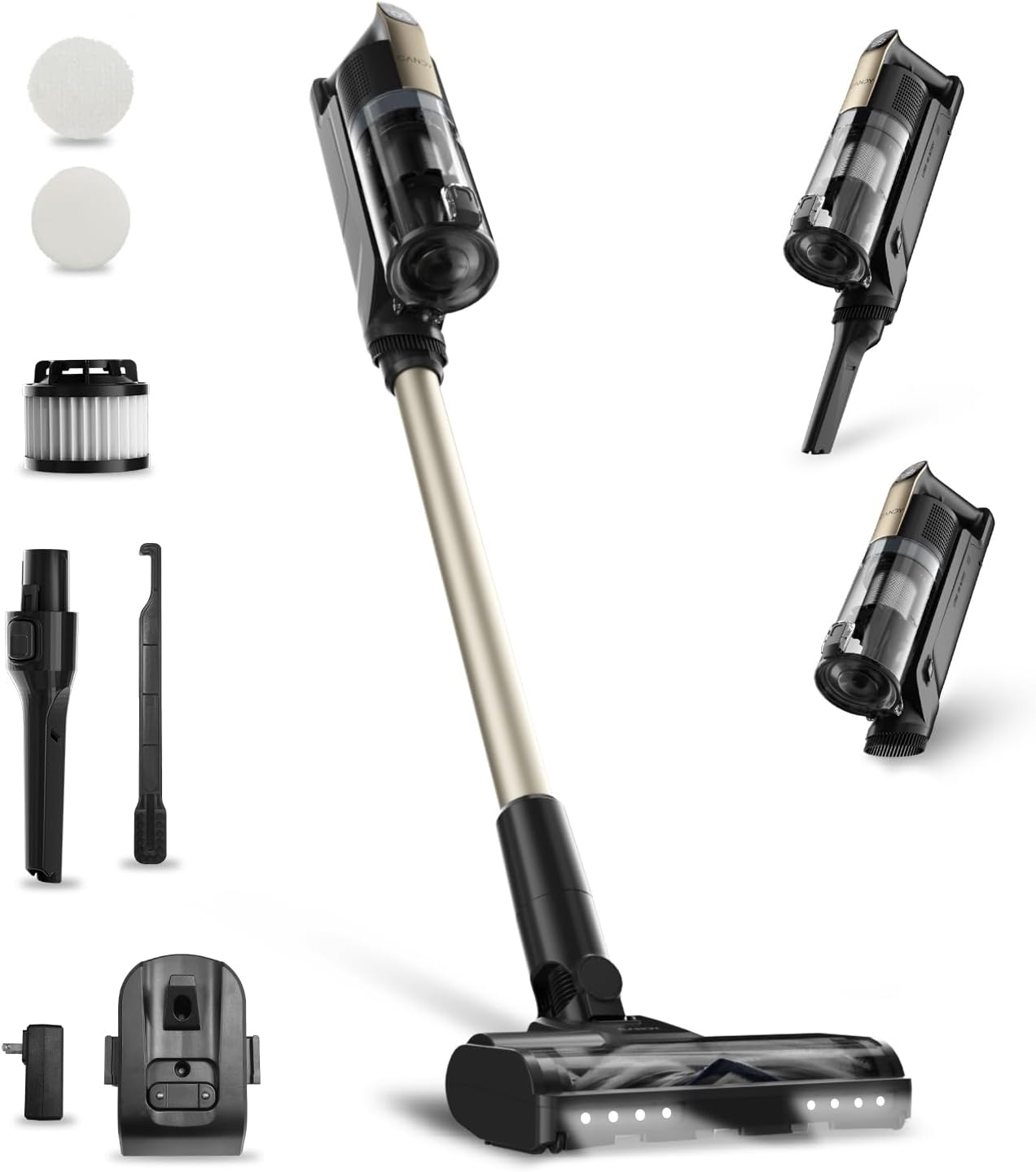 CANDY Cordless Vacuum Cleaner,65Mins Stick Vacuum Cleaners for Home,400W/190AW Powerful Suction,Anti-Tangle,LED Display,Self-Standing,One-Click Clean,Handheld,Hardwood Floor/Carpet/Pet Hair,CVS30