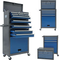 13-Drawer Tool Chest, Rolling Tool Box with Wheels, Tool Cabinets with Drawers, Top Detachable Toolbox with Hooks Handles for Workshop Mechanical Garage (Blue & Grey)