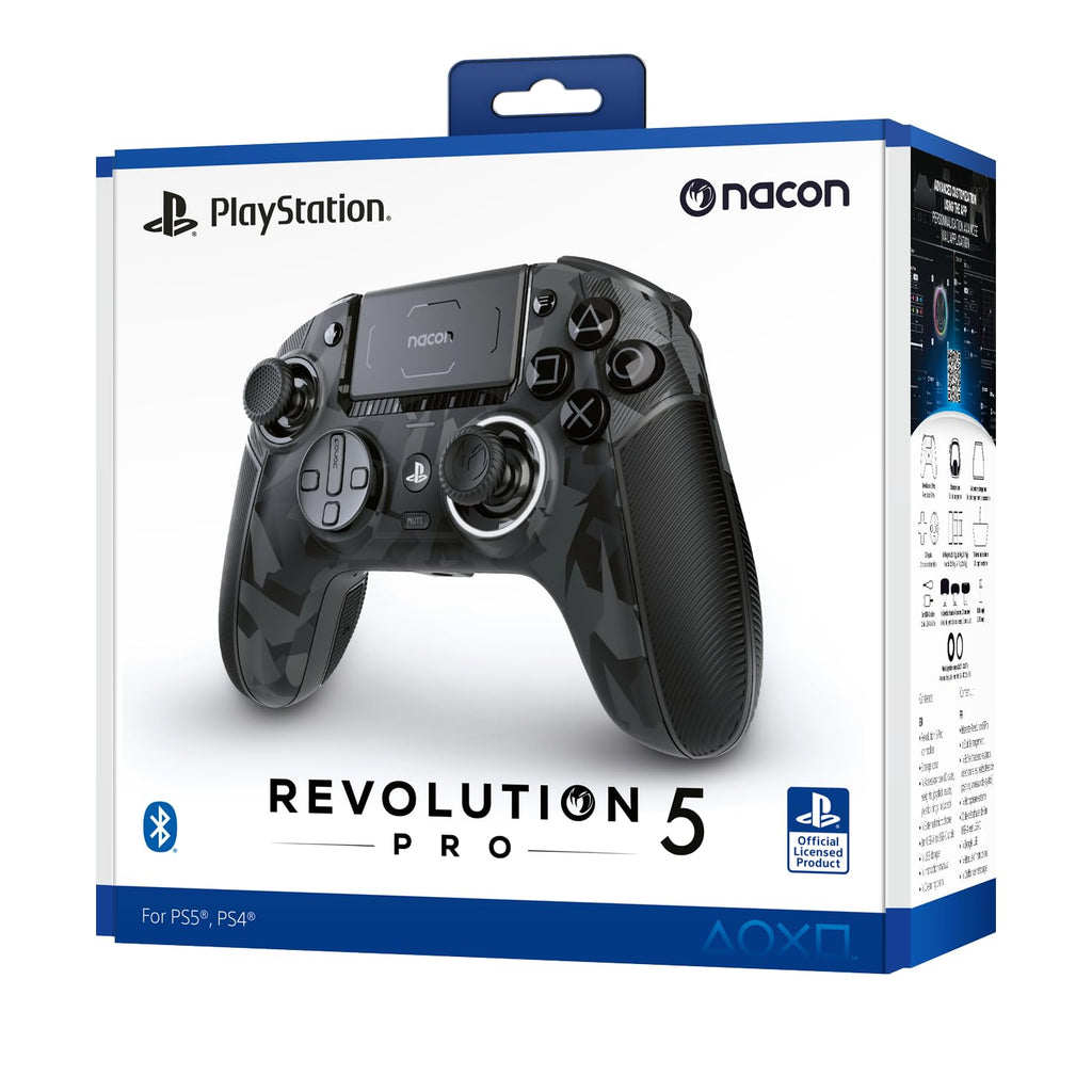 NACON Revolution 5 Pro Officially Licensed PlayStation Wireless Gaming Controller for PS5 / PS4 / PC - Hall Effect, Trigger Stops, Mappable Buttons, Bluetooth Audio - Urban Camo