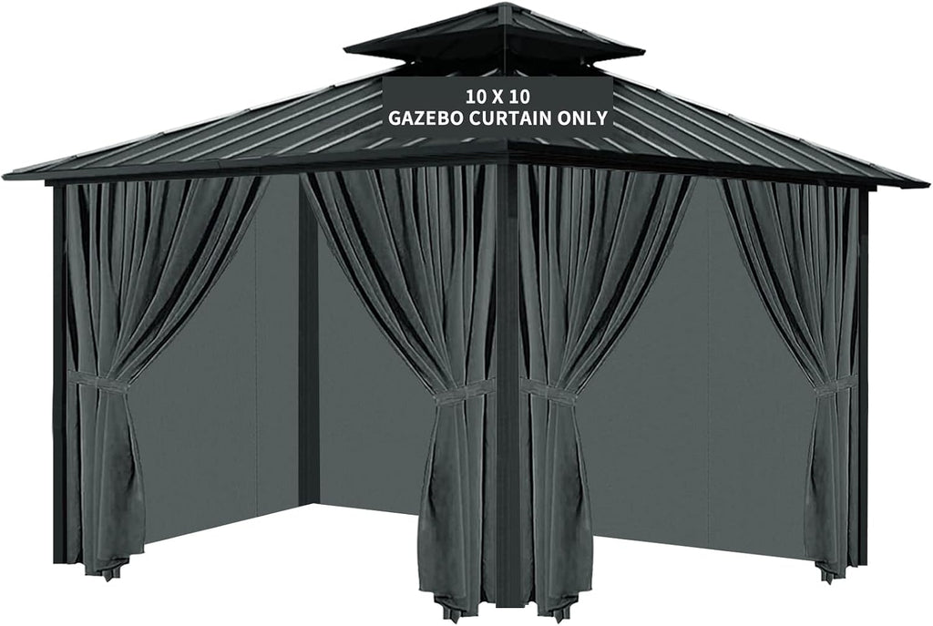 Gazebo Universal Replacement Privacy Curtain, 10'X10' Gazebo Curtain Outdoor Waterproof, 4-Panels Sidewall Curtains with Zipper for Patio, Garden and Backyard (Only Curtains, 10'x10', Grey)