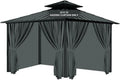 Gazebo Universal Replacement Privacy Curtain, 10'X10' Gazebo Curtain Outdoor Waterproof, 4-Panels Sidewall Curtains with Zipper for Patio, Garden and Backyard (Only Curtains, 10'x10', Grey)