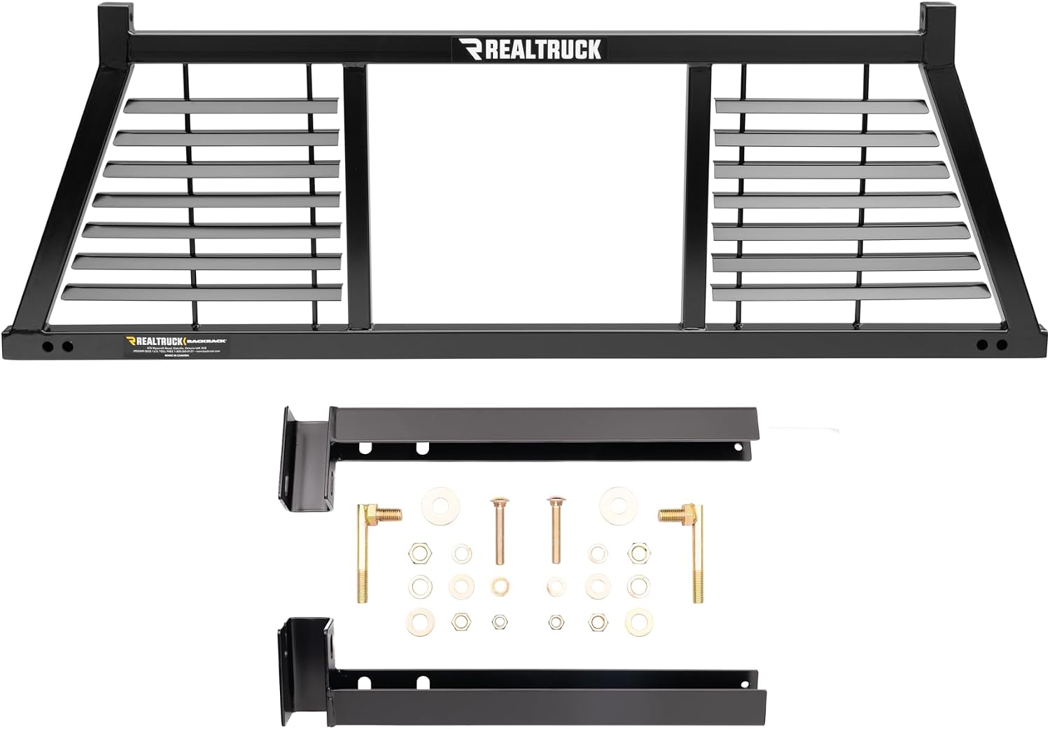 RealTruck Backrack Half-Louvered Rack Frame + Hardware Kit for use w/ 21' Toolbox, Combo | No Drill, Black | 147LV & 30201TB | Fits 1999-2016 Ford F-250/F-350/F-450